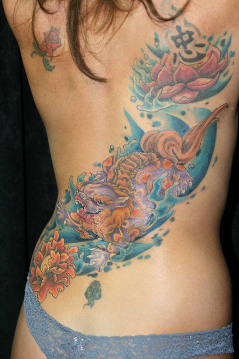 Amazing Colored Sea Creature Tattoo On Back