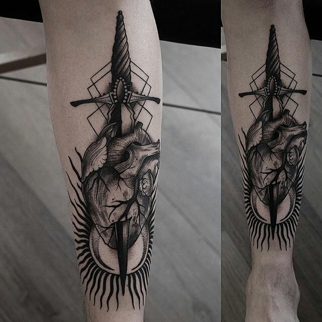 Amazing Dagger And Heart Tattoo By Jonasriberiotaattooer