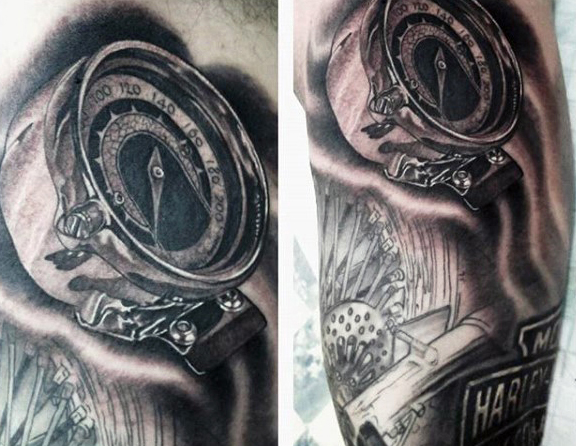 Amazing Grey 3D Harley Davidson Tattoo For Men