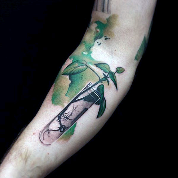 Amazing Growing Plant Watercolor Tattoo On Forearm For Men