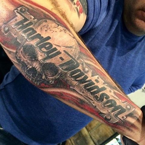 Amazing Harley Davidson Skulls Tattoo On Forearm For Men