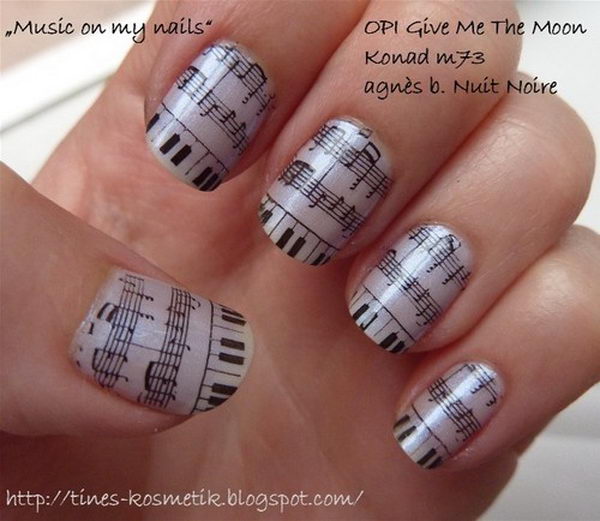 Amazing Musical  Notes Design Nail Art Idea