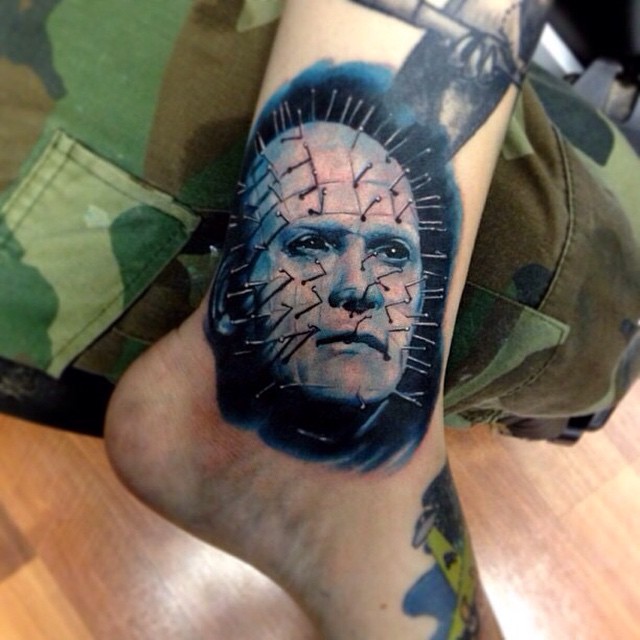 Amazing Pinhead Portrait Tattoo On Ankle
