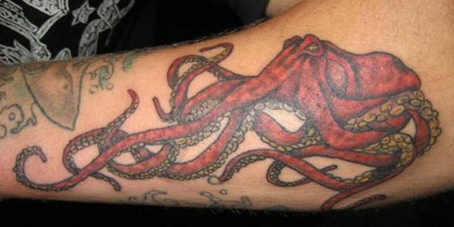 Amazing Red Octopus Sea Creature Tattoo