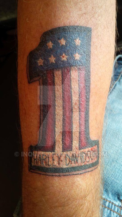 American Flag On One Harley Davidson Tattoo By Inques