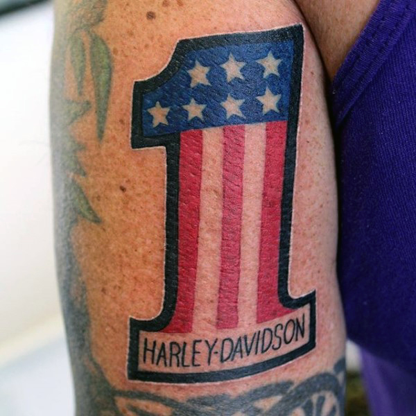 American Flag One Harley Davidson Tattoo