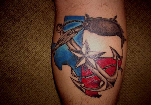 Anchor With Texas Map Tattoo