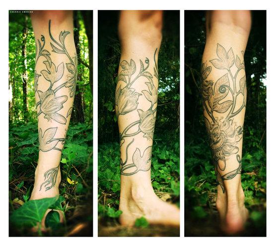 Attractive Plant Tattoo On Leg