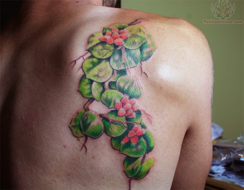 Awesome Back Shoulder Plant Tattoo