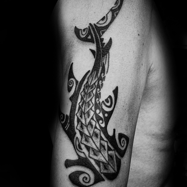 Awesome Black Tribal Polynesian Shark Tattoo