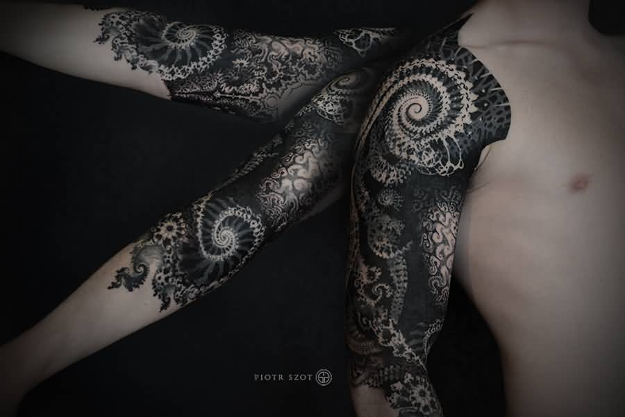 Awesome Fractal Mandelbrot Tattoo On Right Full Sleeve For Men