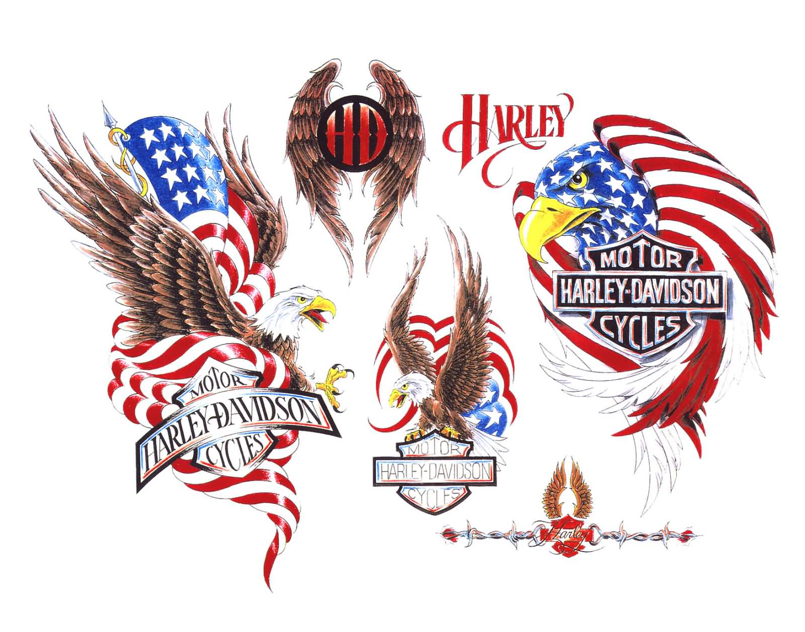 Awesome Harley Davidson Eagle Tattoo Stencil Set