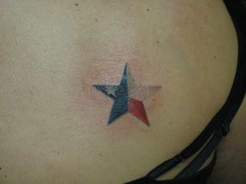 Awesome Texas Flag In Star Tattoo