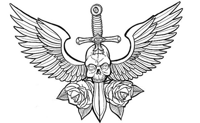 Awesome Winged Dagger Having Eye Tattoo Design