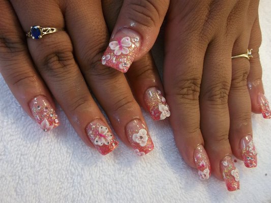 Baby Pink 3D Butterfly Nail Art