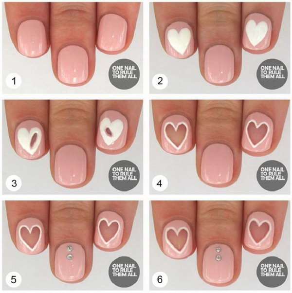 Baby Pink And White Heart Nail Art Tutorial Design Idea