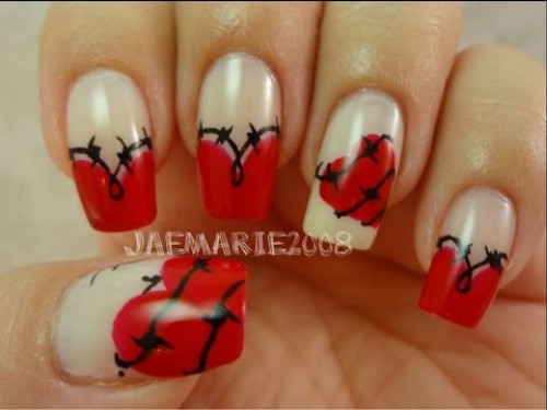 Barbed Wire Heart Nail Art