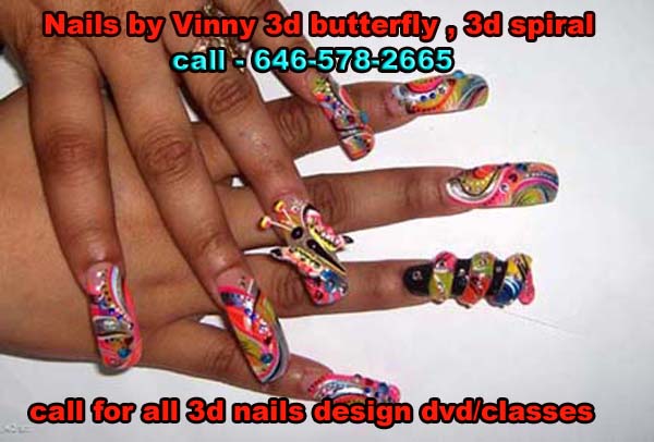 Beautiful 3D Butterfly And Spiral Design Nail Art Idea