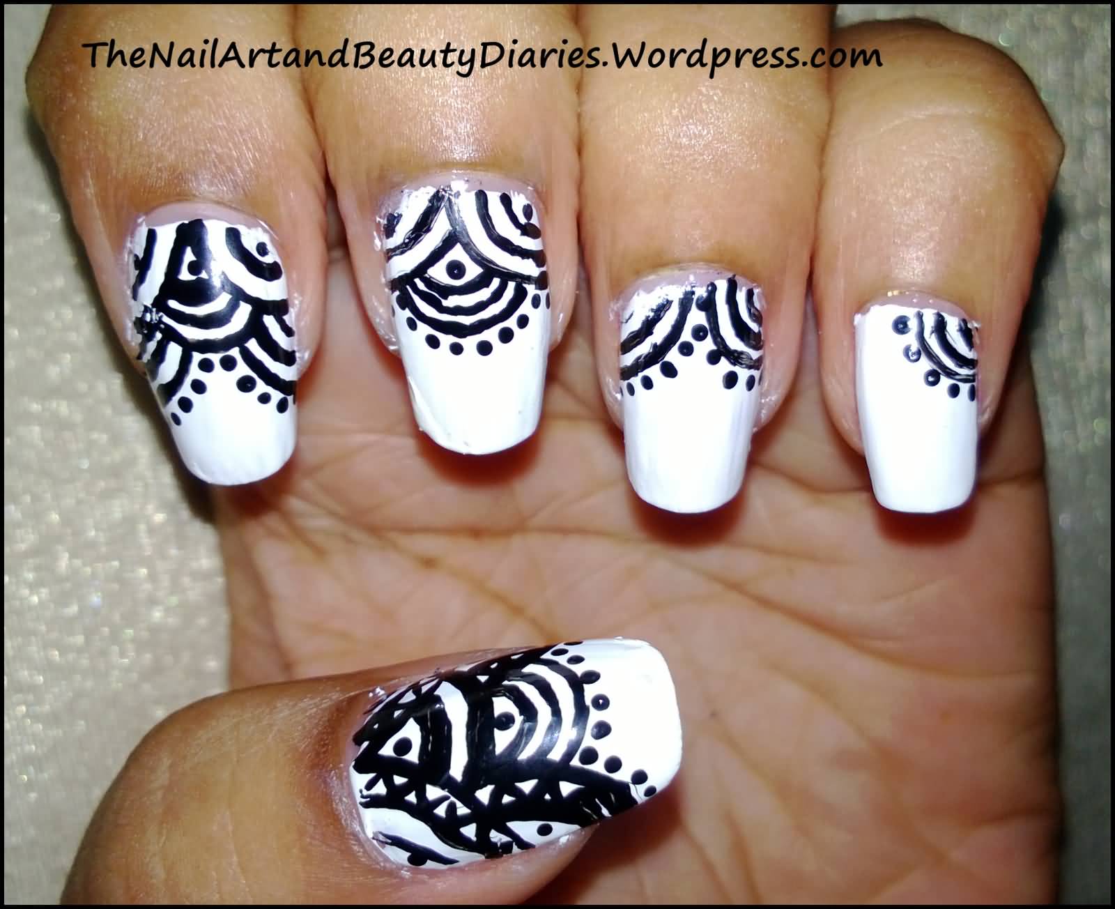 Beautiful Black And White Nail Art Design Idea