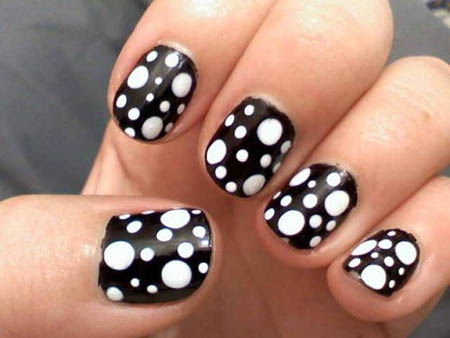 Beautiful Black And White Polka Dots Design Nail Art Idea
