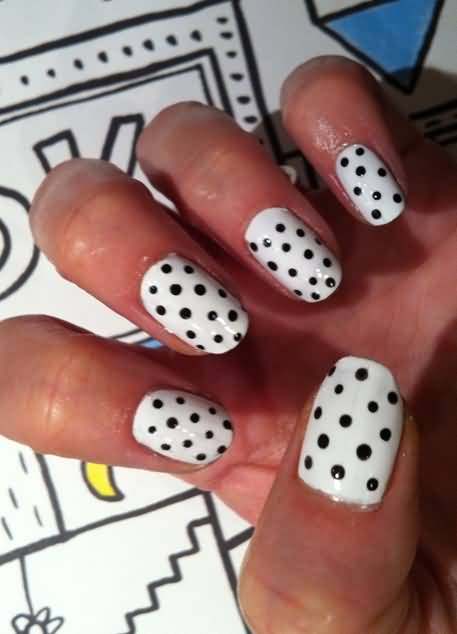 Beautiful Black And White Polka Dots Nail Art