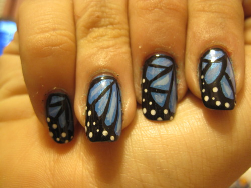 Beautiful Blue Butterfly Wings Nail Art Design Idea