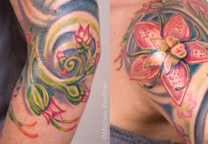 Beautiful Flower Plant Tattoo On Sleeve