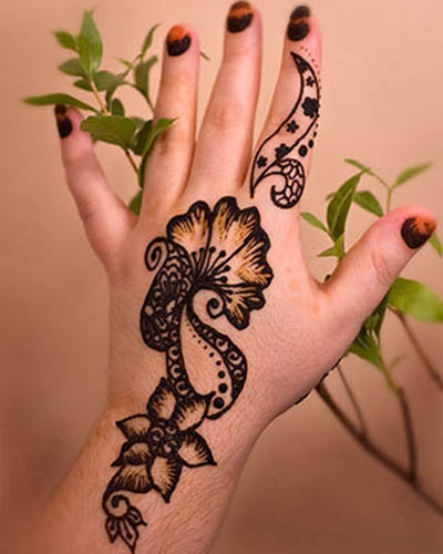 Beautiful Henna Plant Tattoo On Hand