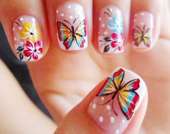 Beautiful Multicolored Butterfly Nail Art Design Idea