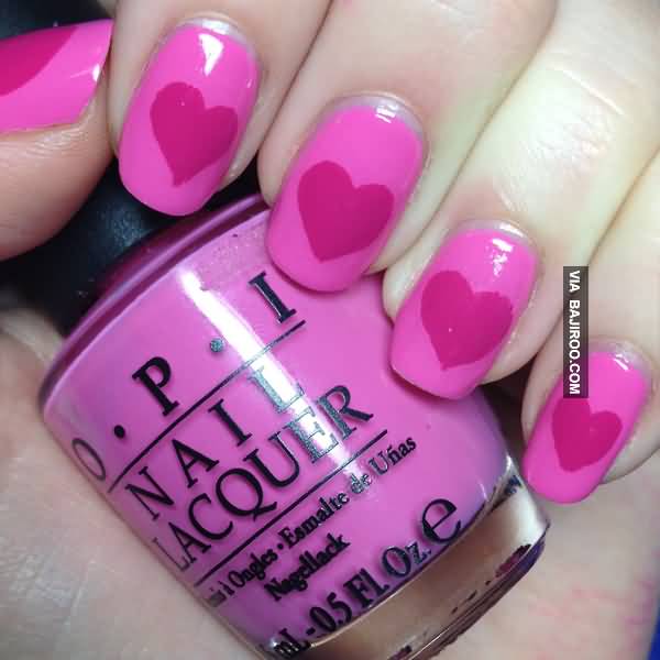 Beautiful Pink Hearts Nail Art Design Idea