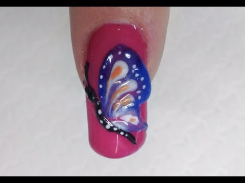 Beautiful Purple 3D Butterfly Nail Art On Pink Nail