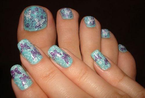 Beautiful Purple Butterflies Nail Art For Toe And Hands Nails