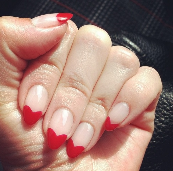 Beautiful Red French Tip Heart Nail Design Idea
