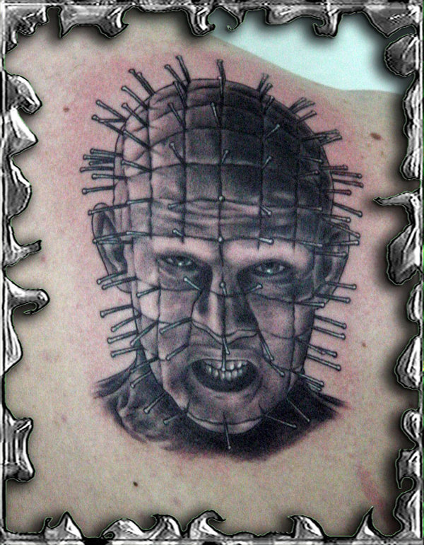 Black And Grey Angry Pinhead Tattoo By Mojotatboy