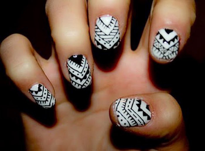 Black And White Aztec Nail Art Design