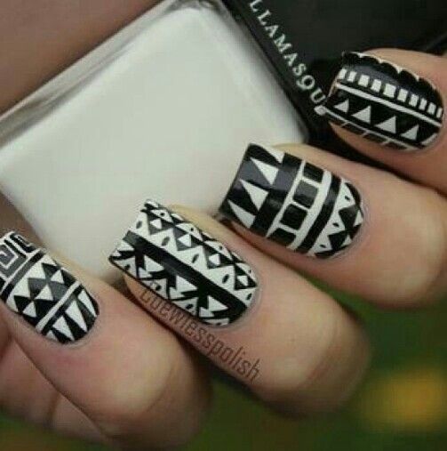 Black And White Aztec Pattern Nail Art