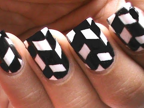 Black And White Blocks Design Nail Art Idea