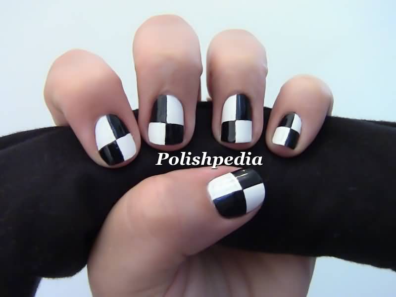 Black And White Blocks Design Nail Art Idea