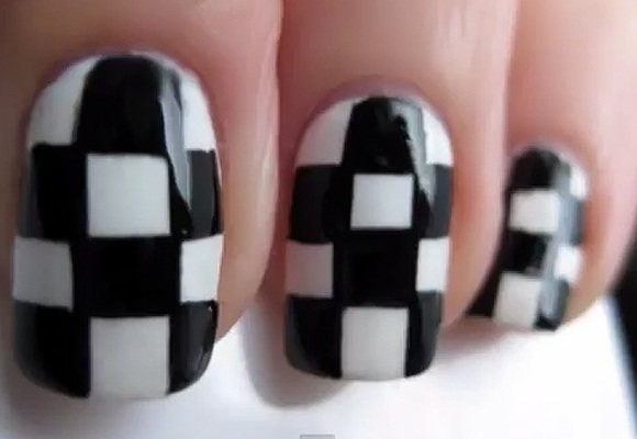 Black And White Boxes Design Nail Art Idea