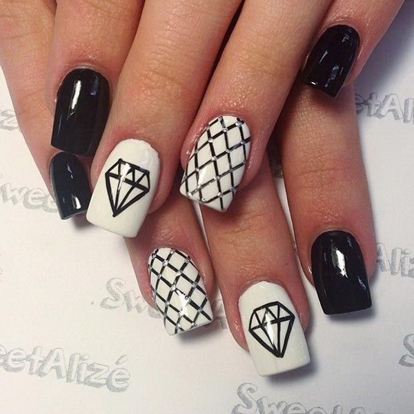 Black And White Corset Design With Diamond Nail Art