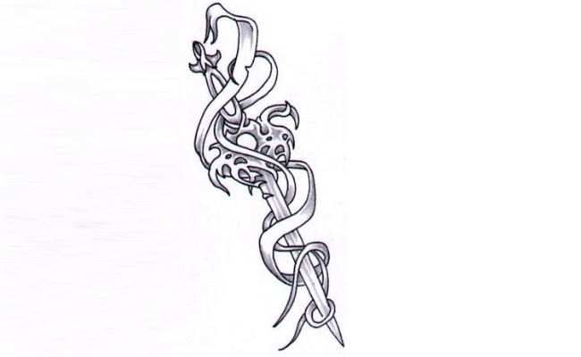 Black And White Dagger And Banner Tattoo Design