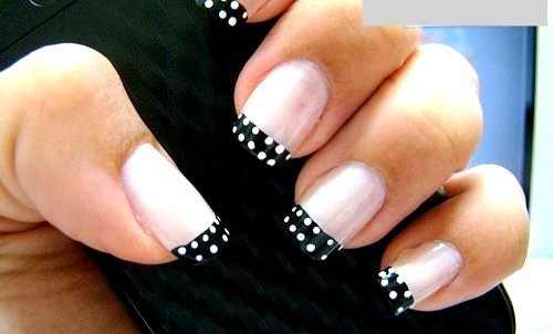 Black And White Dots French Tip Nail Art Design Idea