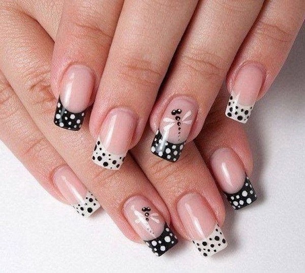 Black And White Dots French Tip Nail Art