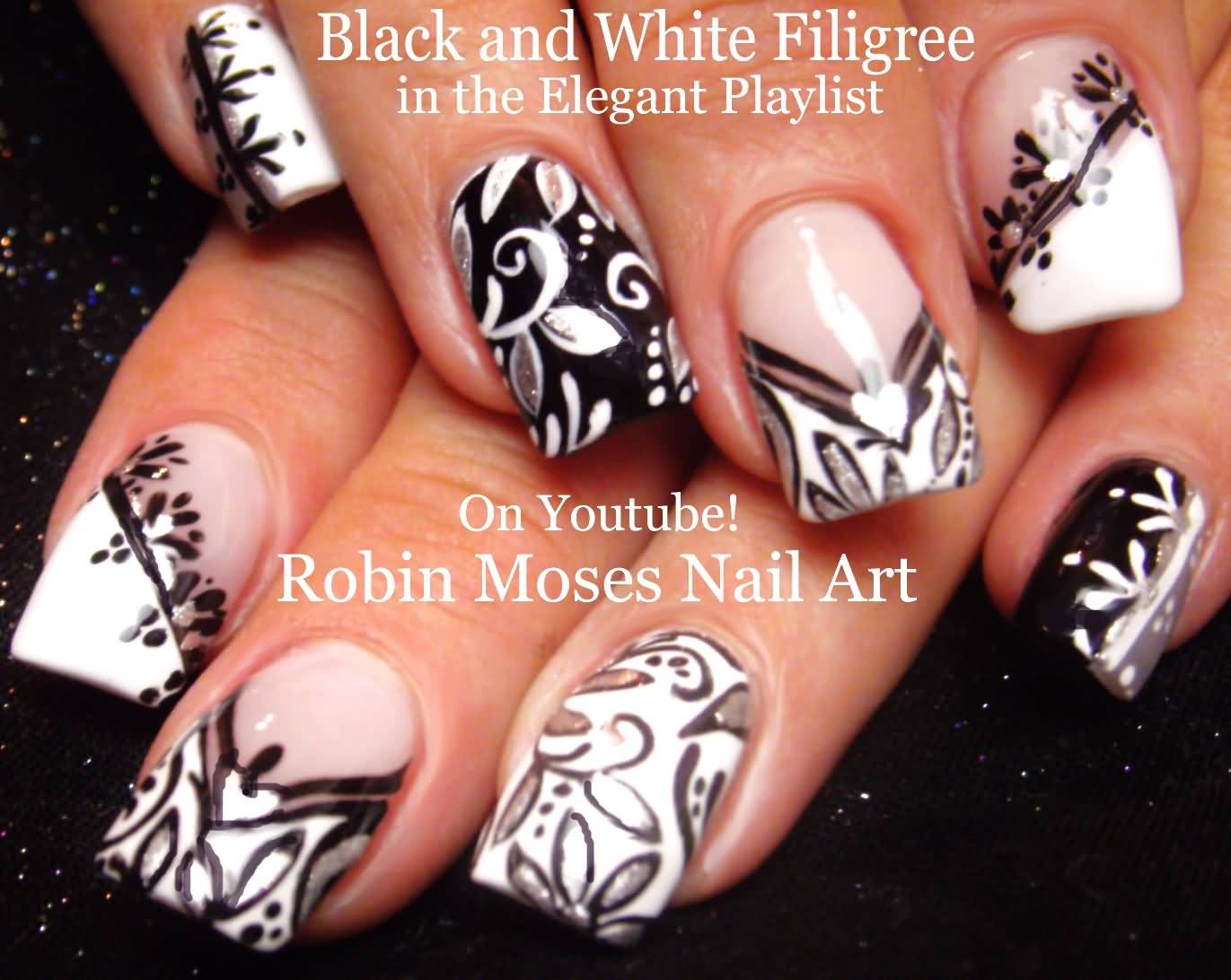 Black And White Filigree Design Nail Art