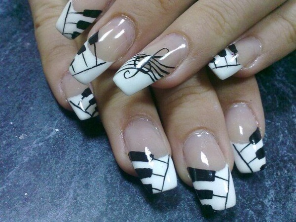 Black And White French Tip Music Nail Art