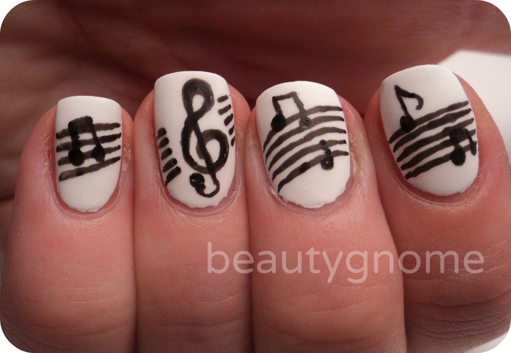 Black And White Music Nail Art Design Idea
