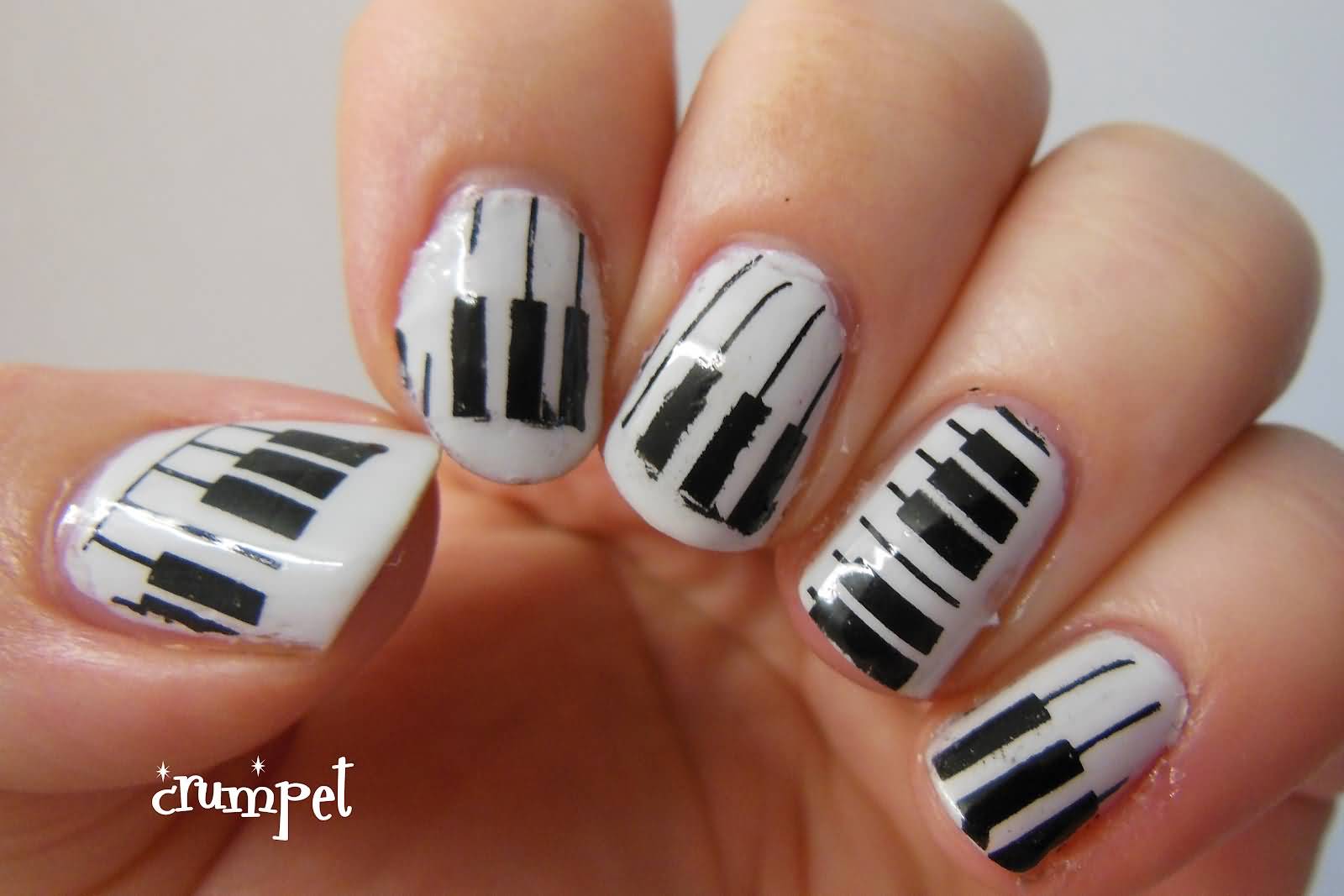 Black And White Piano Keys Nail Art Design
