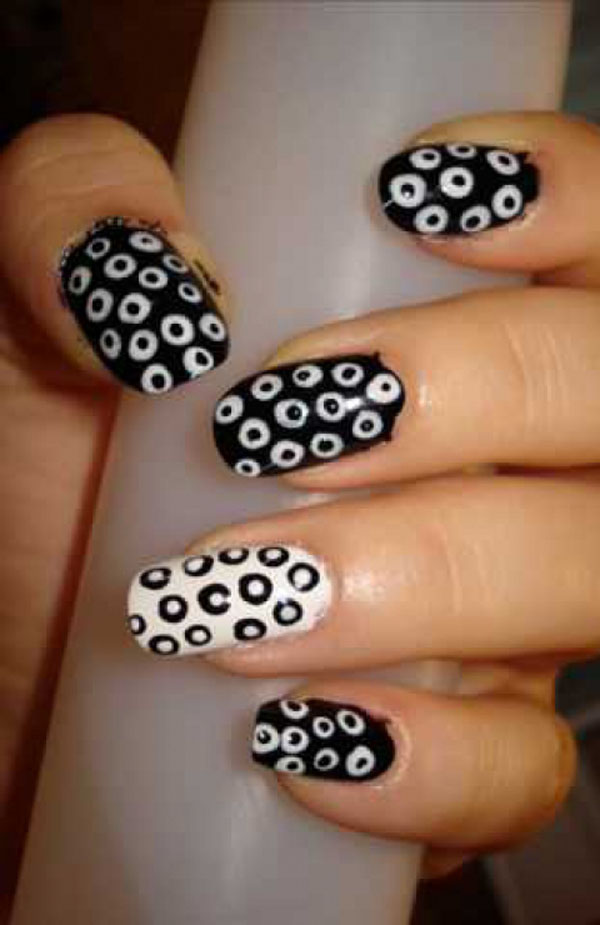 Black And White Polka Dots Nail Art Design Idea