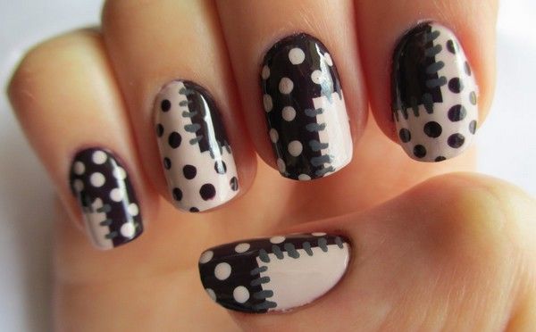 Black And White Polka Dots Nail Art