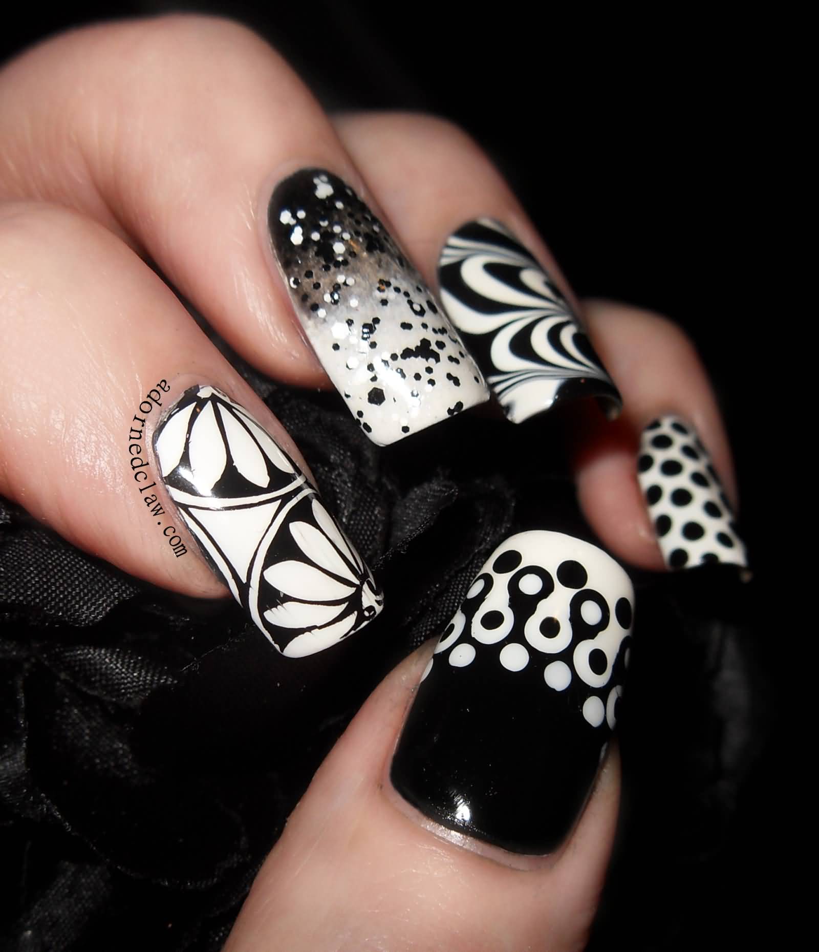 Black And White Skittle Nail Art Design